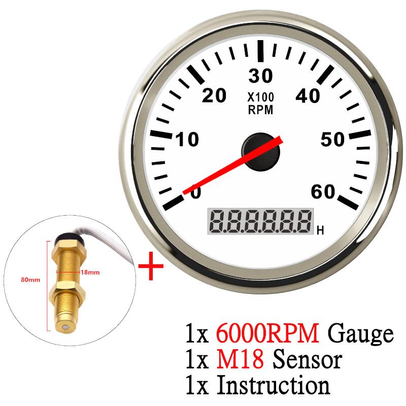 12V/24V 85mm Boat Tachometer Marine Tacho Meter Gauge LCD Hourmeter 8000RPM 6000RPM Car Toerenteller With Sensor M16