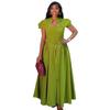 European and American Women's Clothing Summer African New Elegant Style Square Neck Bubble Sleeve Waist Dress