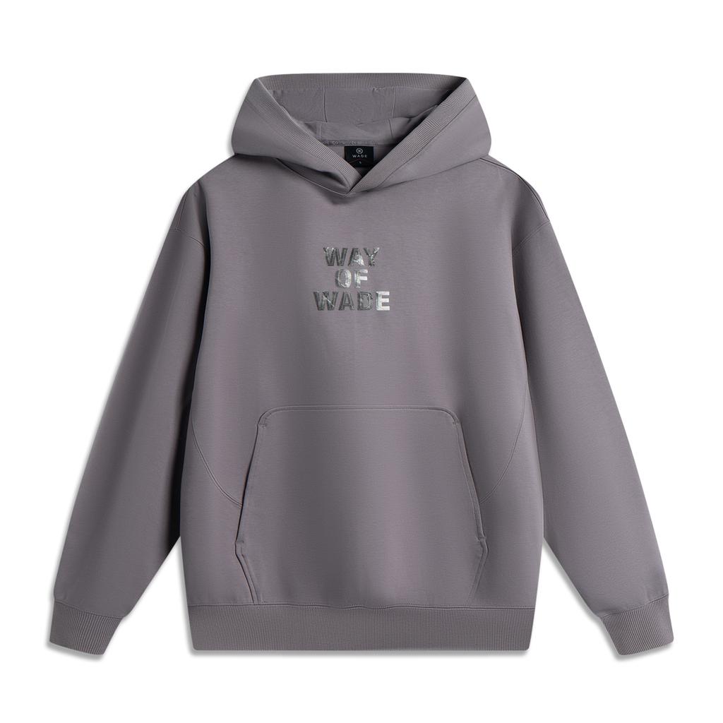 Li Ning Wade Series Comfortable Simple Versatile Loose Hooded Letter Fashion Pullover Sweatshirt Men Sweatshirt Carbon-Gray Purple AWDV259-5