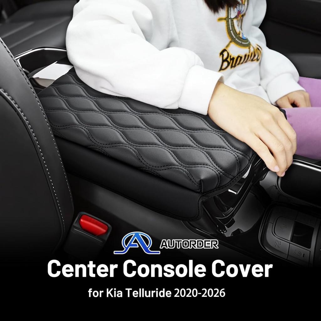 Autorder Center Console Cover For -2024 2025 2026 Kia Telluride Accessories Armrest Cushion Cover Nappa Leather Middle Console Covers Telluride