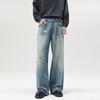 Retro Ink Splashing Print Jeans Men's Old Washed Loose Casual Autumn American High Street Straight Trousers