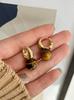 Women 12mm Natural Tigereye Hoop Earrings Gold Plated Copper Circle Earrings Autumn Winter Party Fashion Jewelry Gift