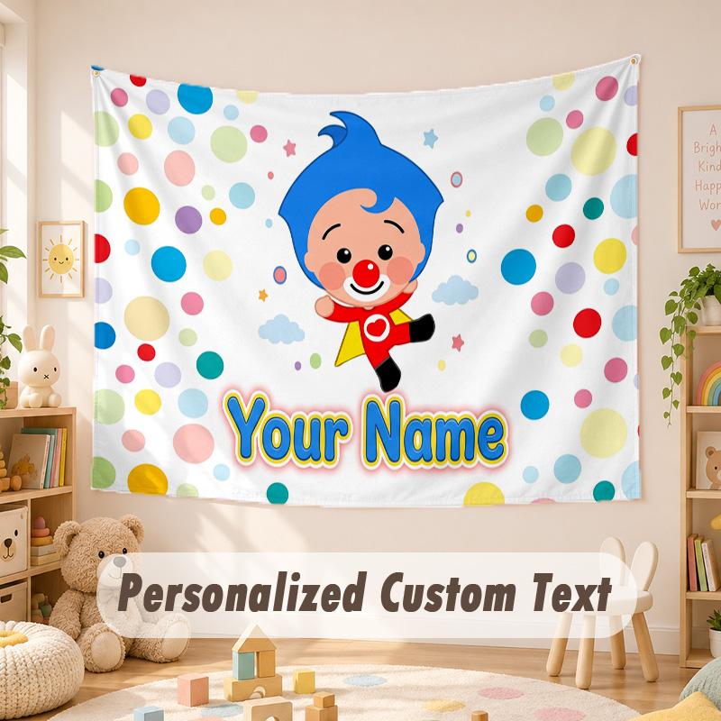Arazzo con Testo Nome Personalizzato, Arazzo da Parete Boho El Payaso Plim Plim, Arazzo Decorativo da Sfondo per Stanza