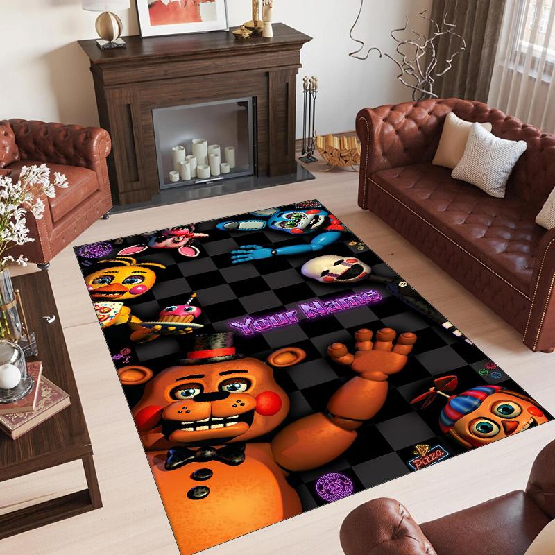 Personalized Crystal Velvet Carpet Custom Name Text,Five Nights at Freddy’s Anti Slip Area Rug For Home Decoration
