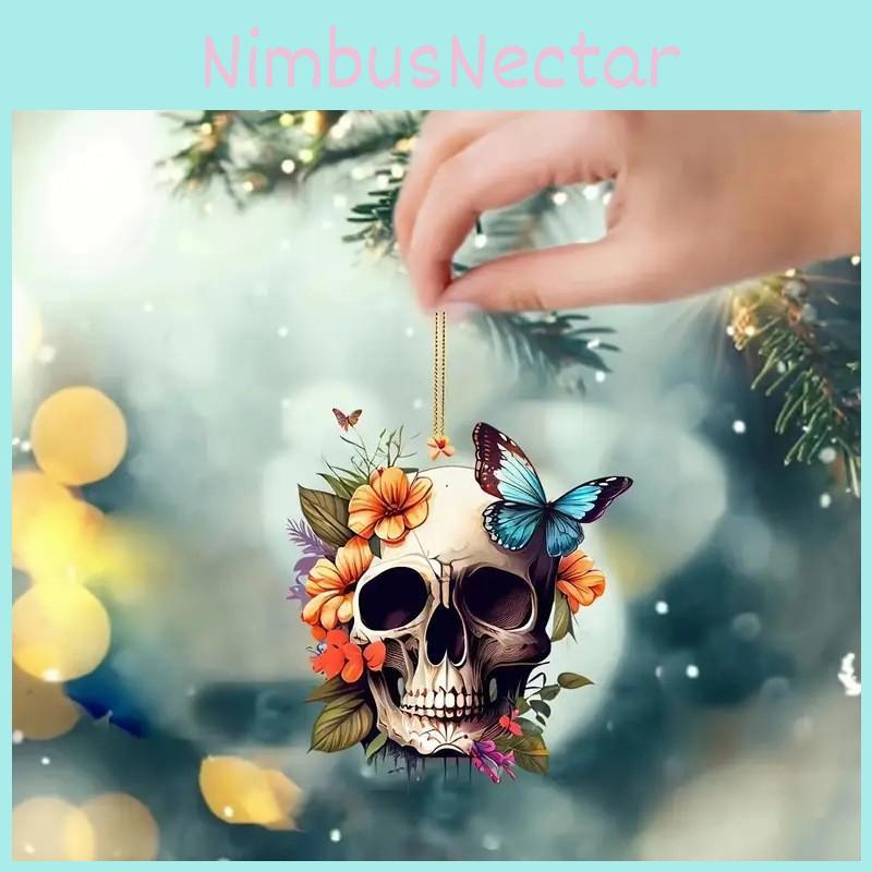 Halloween Skeleton Flower Butterfly Pattern Acrylic Pendant For Car Decoration