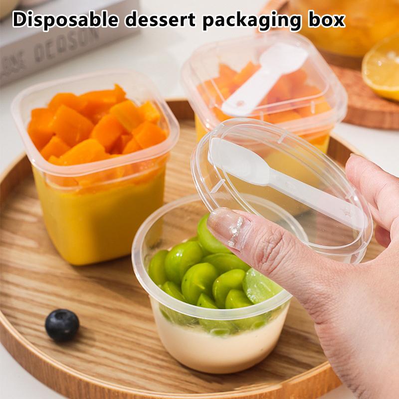 20Pcs Plastic 220/280Ml Dessert Cups With Lids Spoons Pudding Cup Dessert Cake Cup Appetizer Jelly Yogurt Dessert Baking Cup