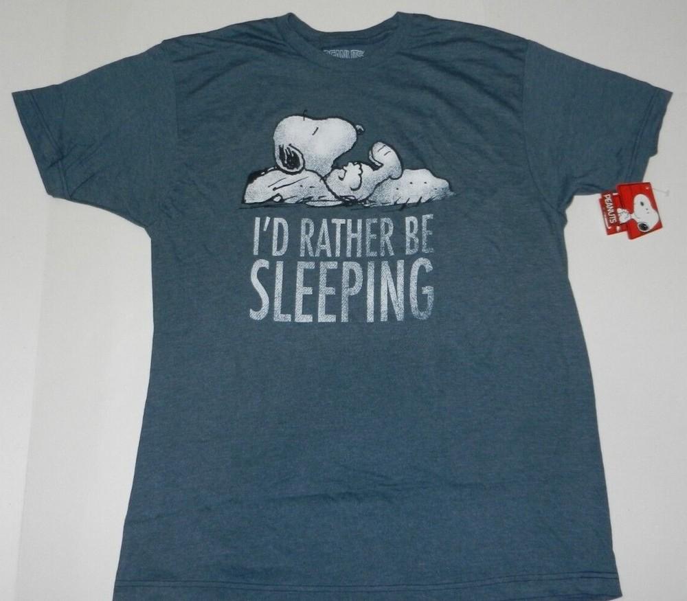 Peanuts Snoopy I'd Rather Be Sleeping Snoopy Blue Tee Shirt New