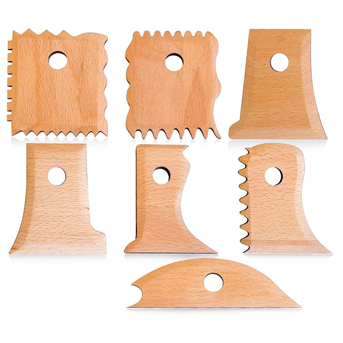 7-Piece Clay Pottery Tool Set: Wooden Skeleton Knife, Pottery Foot Trimmer, Sculpting Knife for DIY Shaping and Handmade Crafts.