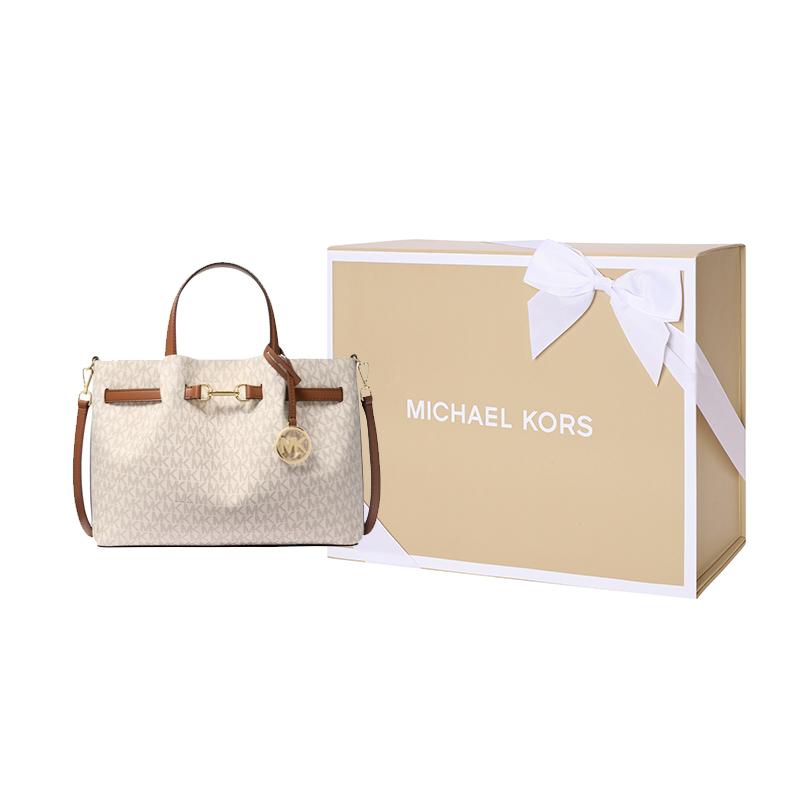 Michael Kors Medium Shoulder Tote Bag With Gold Hardware In Vanilla White And Acorn Brown Women handbags 35S5G2ZS3B-VANILLA
