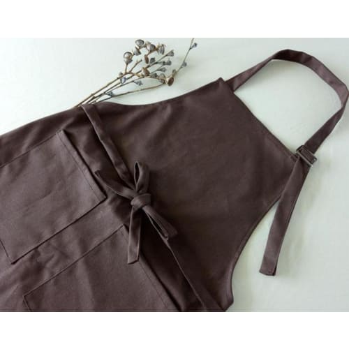 Nika Women's Linen Apron, Full Apron with Pockets, Long Length, Blue-Gray (Coffee 01)
