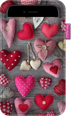 Smartphone Case, Valentine Hearts Pattern - Eco-friendly Felt, 105x175 Mm, Anthracite, Durable Print, Phone Protection, Washable At 40°C, Bertoni