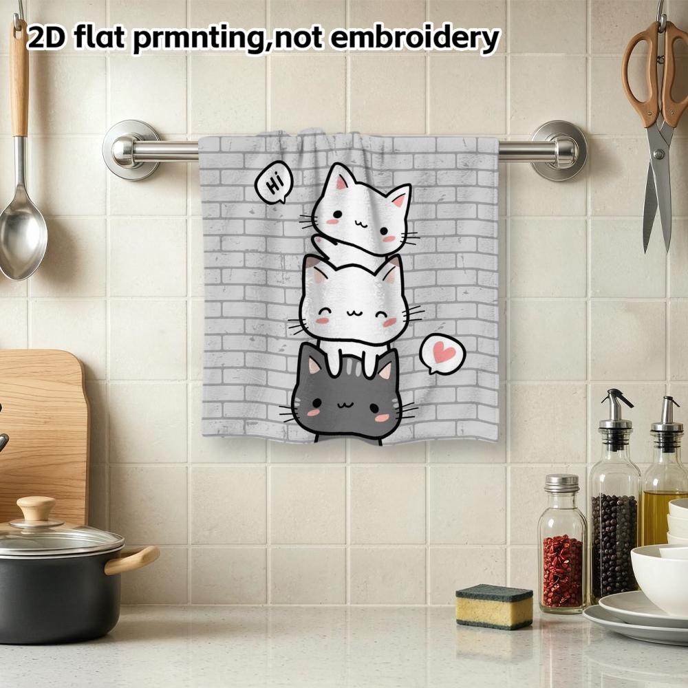 Stacked Cartoon Cats Absorbent Bath Towel