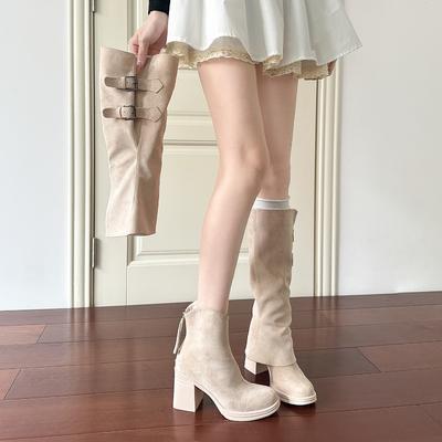 Removable Boots Autumn and Winter New Two-wear Trouser Tube Boots Thick High-heeled Boots Women's Medium Tube Suede Western Boots