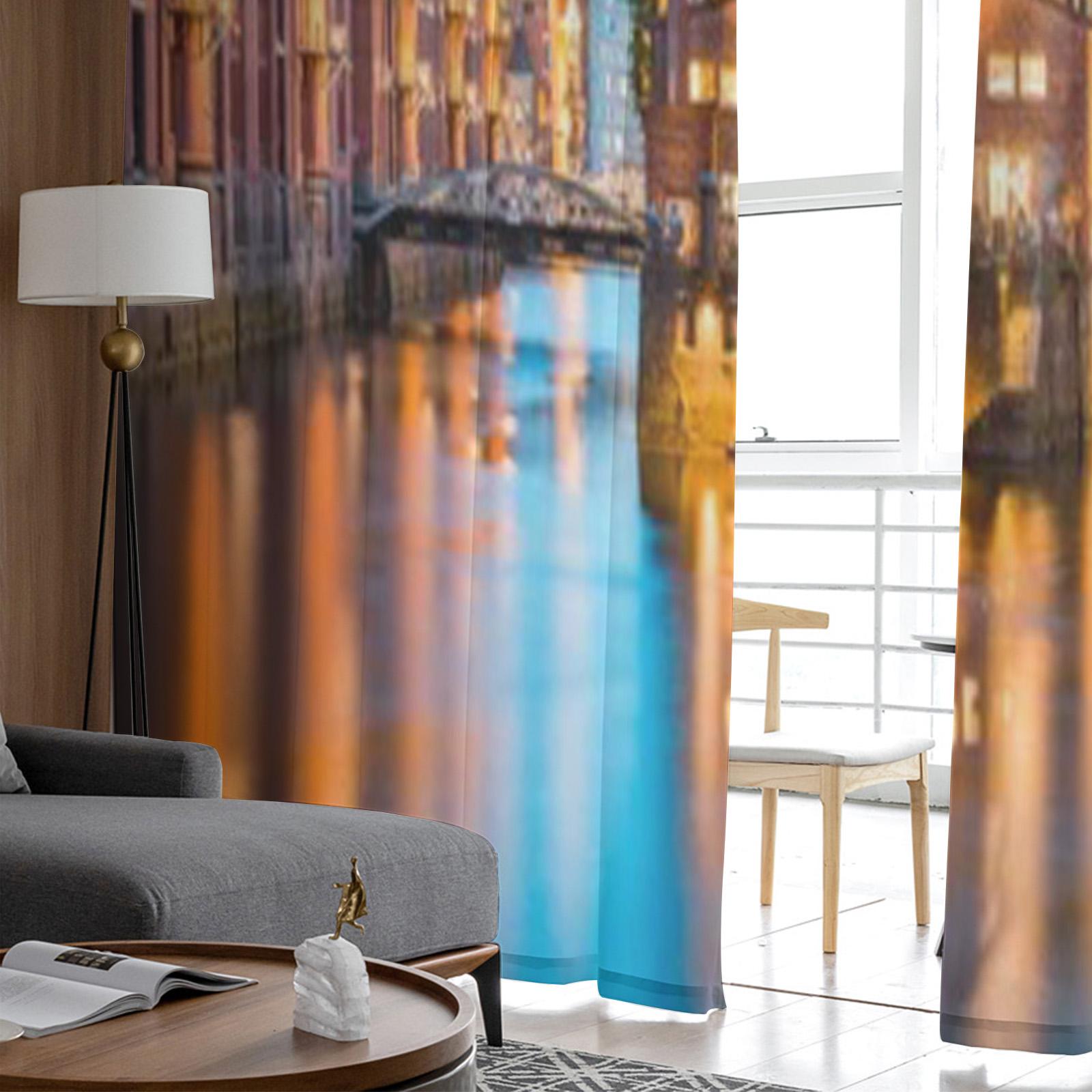 Закатное небо над гаванью Шпайхерштадт в центре города Тюль Прозрачные шторы для гостиной — фото 4