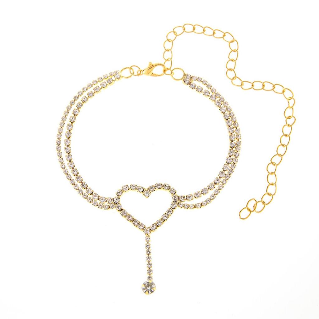 Rhinestone Foot Ornaments, Adjustable Anklet, Crystal Double Heart-shaped Anklet