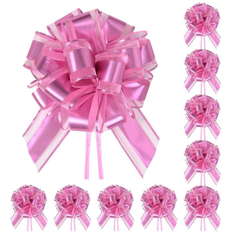 10-Pack Metallic Pull Bows for Gift Wrapping - 6 Inch Reusable Ribbon Bows, Large Instant Floral Decor Bows for Wedding, Christmas