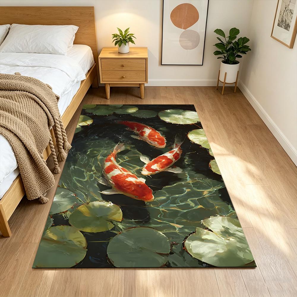 Koi-Fische und Kirschblüten Rutschfester Heimteppich Design für Wohnzimmer Schlafzimmer Büro Dekor Geschenk mit Lebendigem Muster und Bequem