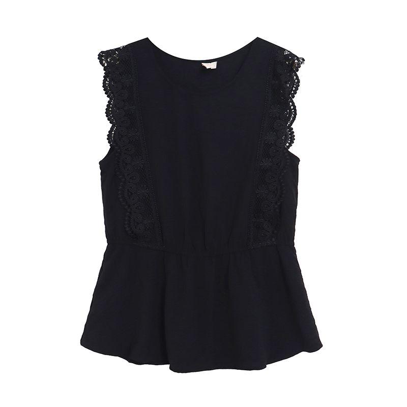

Summer Women s Sleeveless T-shirt round Neck Ruffles Loose Slim Looking Temperament Waist-Controlled All-Matching Youthful-Looking Casual Tops Black XXS