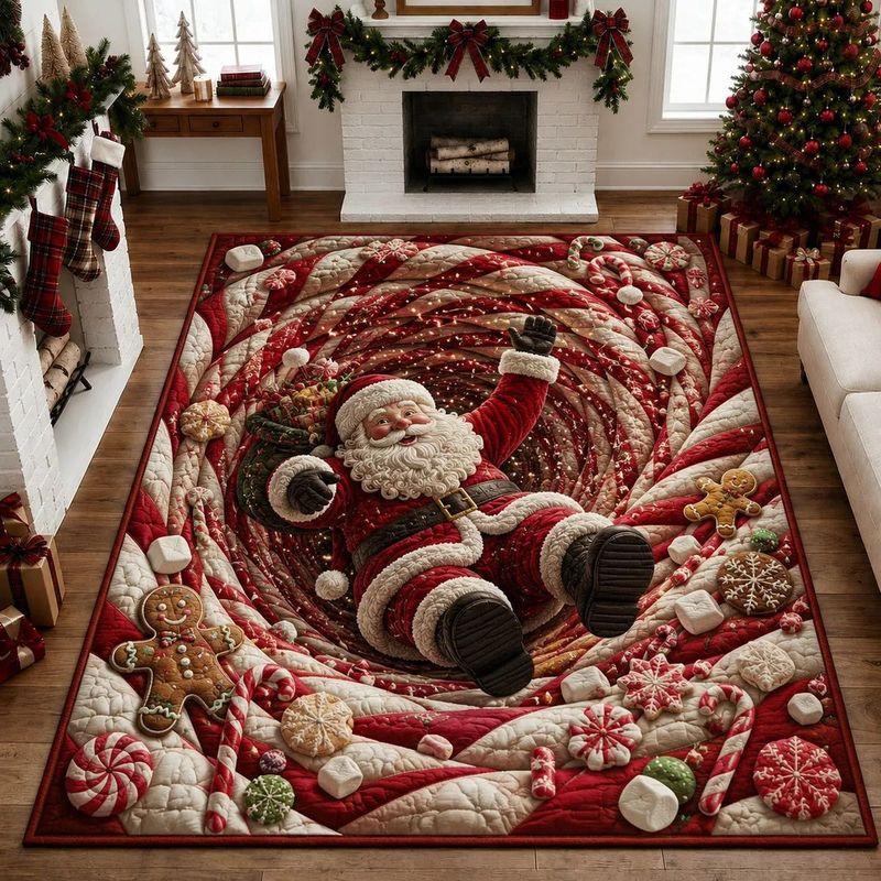 3D Visual Santa Claus Carpet, Durable Non-Slip Living Room Rug, Christmas Decorative Carpet for Home Decoration