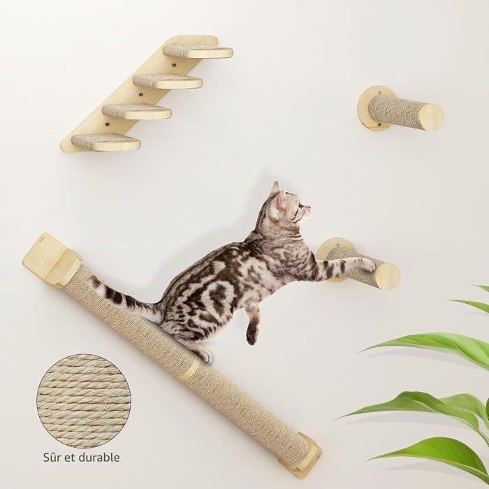 ZENATERRA Seven-Part Wooden Cat Wall Furniture Set with Three Cat Trees and Four Steps