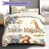 Custom Name,Cute Safari Animal Series Pattern Bedding Home Decoration Birthday Gift ( 1 Duvet Cover + 2 Pillowcase, Without Core),fan Merchandise.