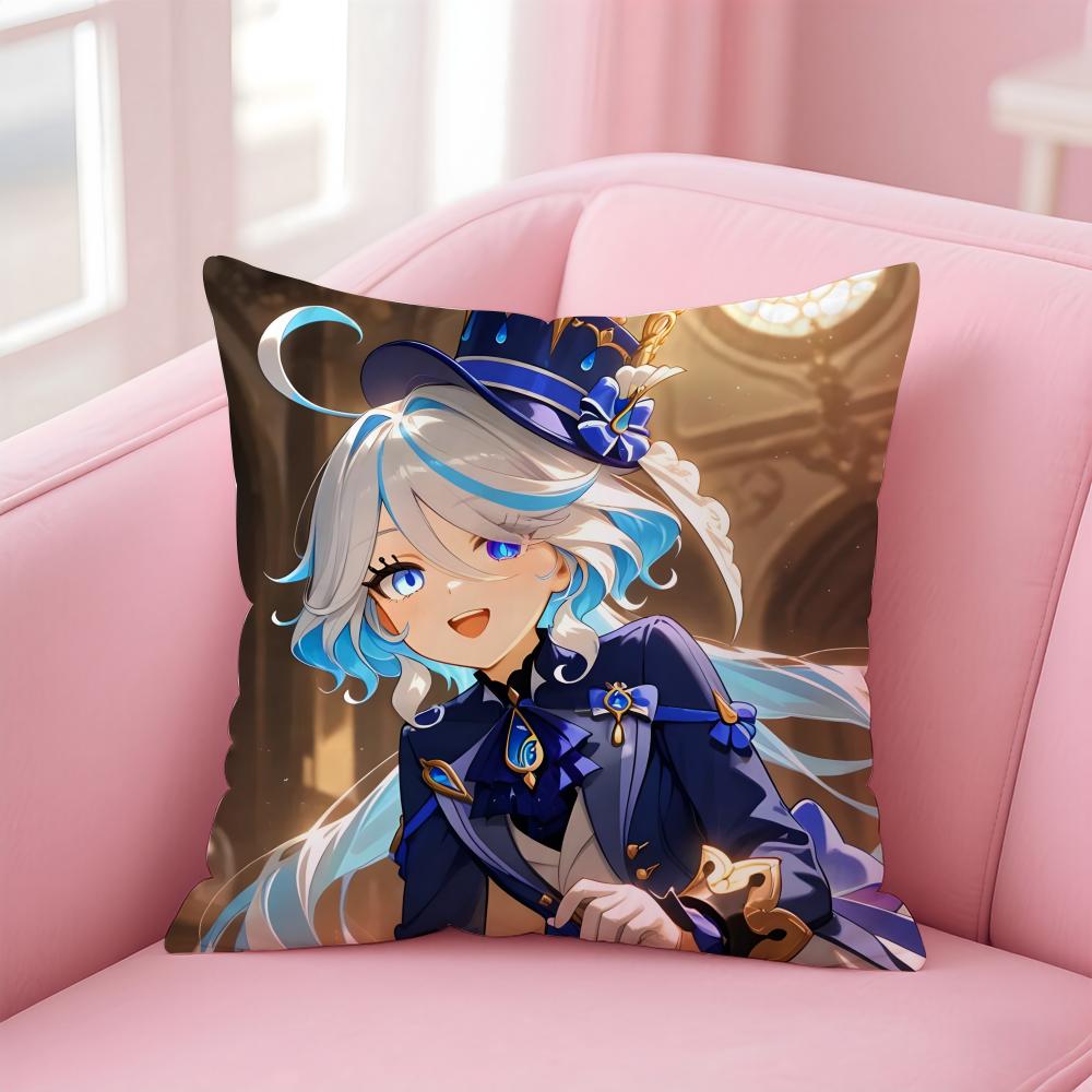 

PProject Genshin Impact FFurina Icon Cushion Cover Pillowcase Short Plush Invisible zipper Room Sofa Cushion Cover 30X30cm