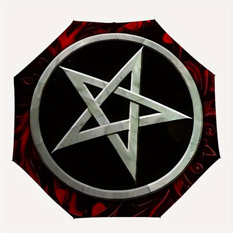 Pentagramm Symbol Runde Aufkleber Tragbarer 3-fach Regenschirm für Männer & Frauen, Weihnachtsgeschenk ES209