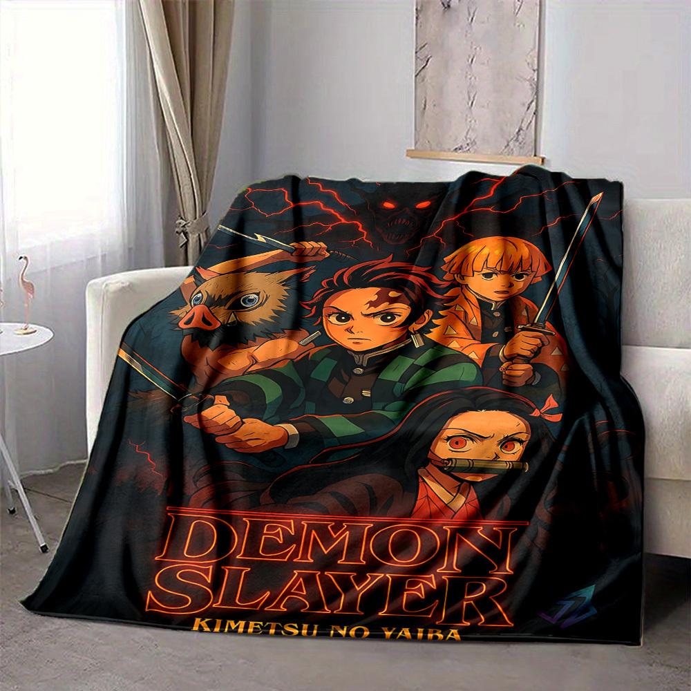 1pc Demon Slayer Flannel Throw Blanket HD Printed Lightweight Soft Warm All Season Blanket for Sofa, Bed, Travel, Camping Machine Washable