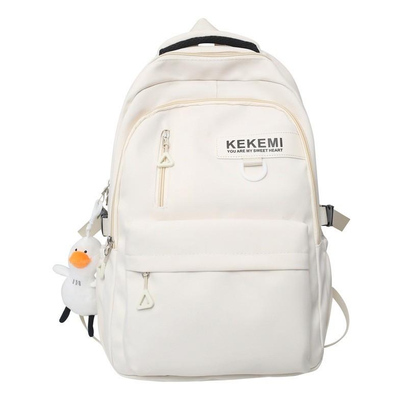 Large Capacity Nylon College Style Backpack For Men And Women High School Students Couples White