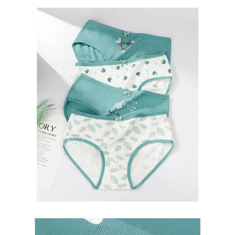 5 Pcs Women's Mid-Waist Cotton Antibacterial Crotch Panties Sexy Triangle Briefs for Teens Girls