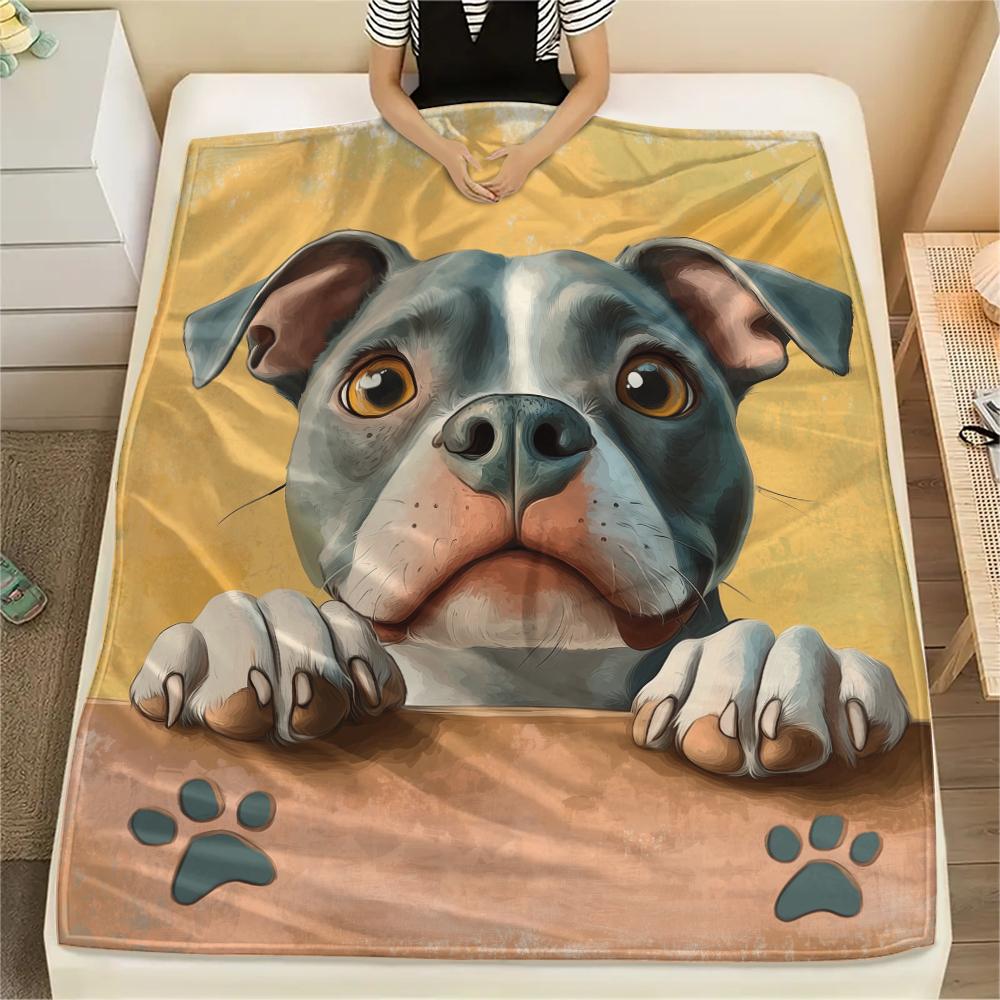 Cartoon Pitbull,pattern Flannel Blanket, High quality Comfortable for All Seasons, Home Decor, Warmth and Comfort, Perfect for Gifts.
