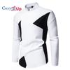 Cozy Up Men Color Block Tops Casual Long Sleeve Tunic Round Henry Collar Shirts