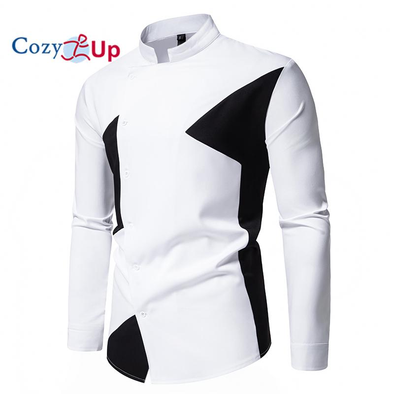 Cozy Up Men Color Block Tops Casual Long Sleeve Tunic Round Henry Collar Shirts