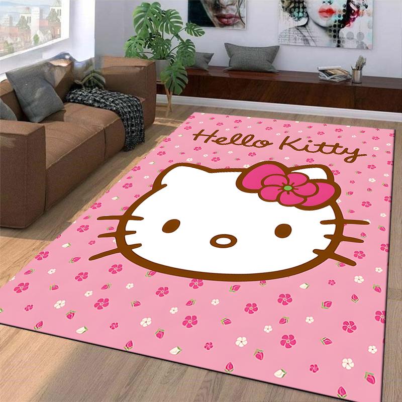 Hello Kitty Pink Carpet with Floral Pattern Suitable for Use As an Anti-slip Game Mat for Living Room and Bedroom Sofas