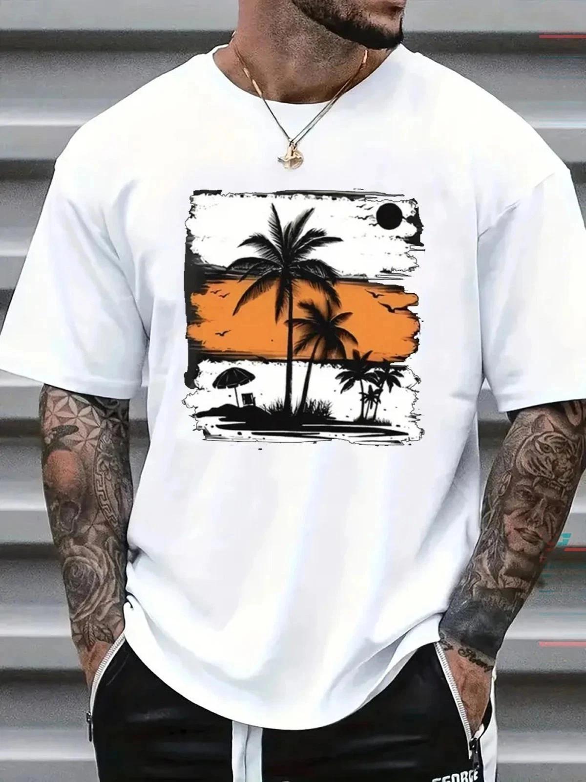Palm Tree Graphic T- Shirt Tropical Beach Summer Vacation Casual Tee 2XL