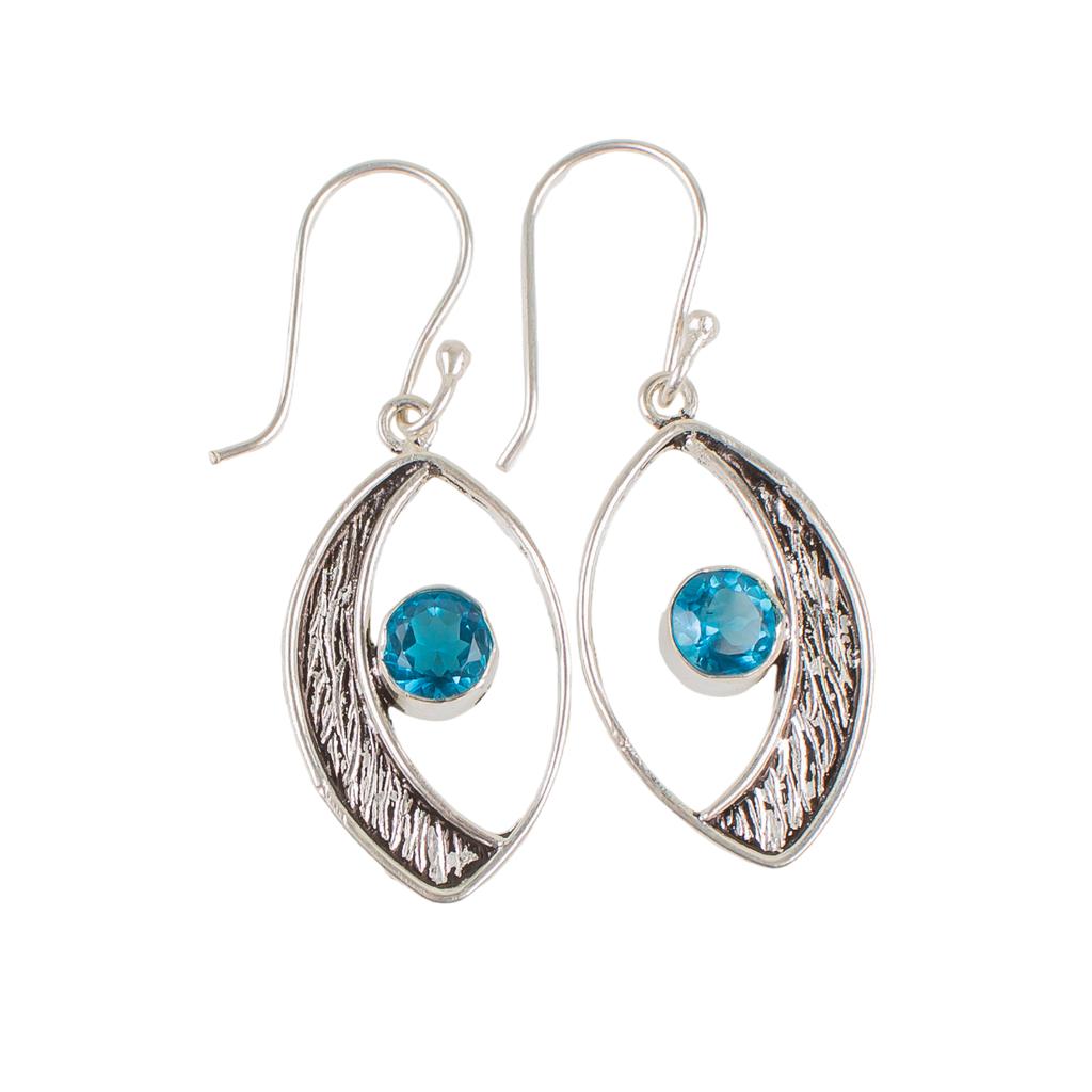 Swiss Blue Topaz Gemstone 925 Sterling Silver Jewelry Handcrafted Earrings 1.60" EE-61-4