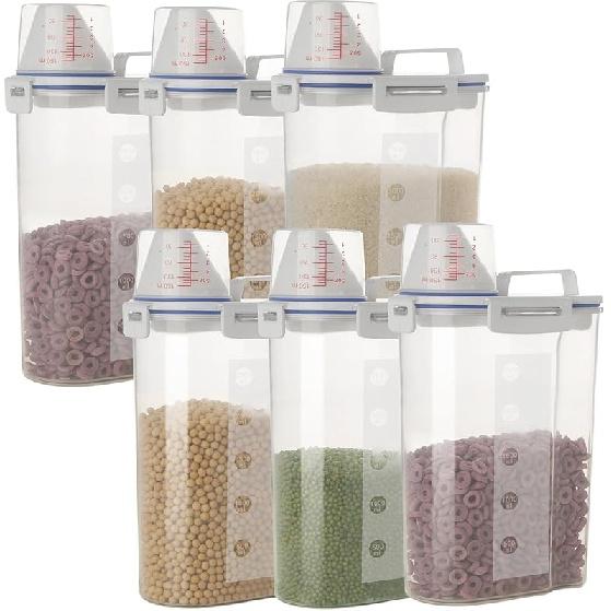 2 Pcs 5.5 LB Rice Storage Container, Airtight Cereal Flour Dispenser with Pouring Spout & Measuring Cup, Kitchen Plastic Clear Dry Food Storage Bin