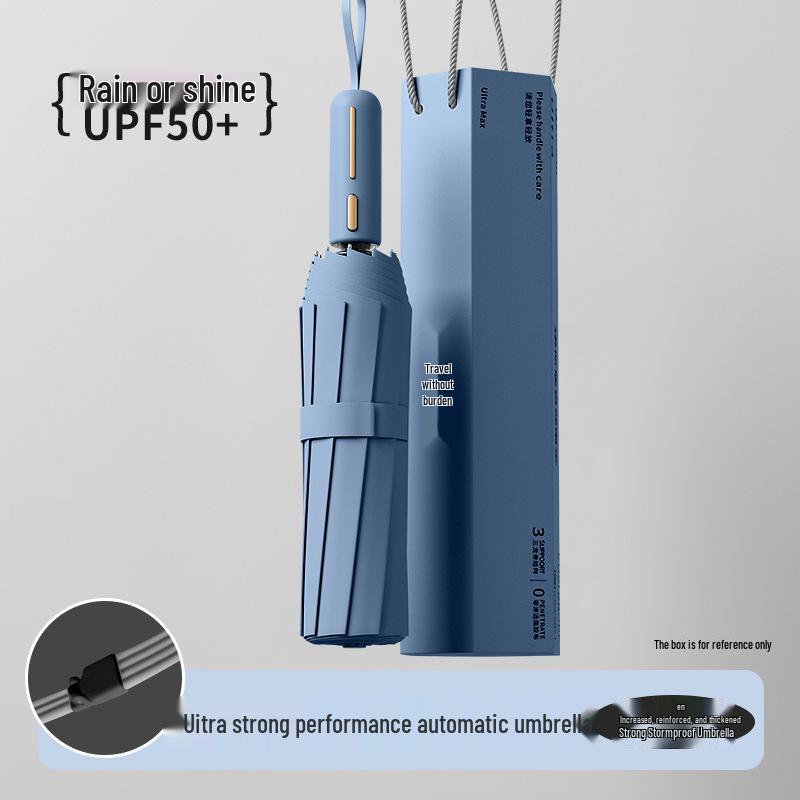 24-Bone Automatic Windproof Folding Umbrella for Men, Rain or Shine, with UV Sun Protection