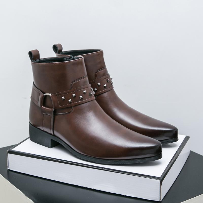 Fashion Men Ankle Boots Black Brown Side Zipper Outdoor Training Boots British Business Fashion Chelsea Boots Size 38-36 Men Boots