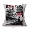 Japanese Ink Painting Geisha Samurai Spirit Tattoo Black Red Sakura Sushi Store Decoration Throw Pillow Case Linen Cushion Cover