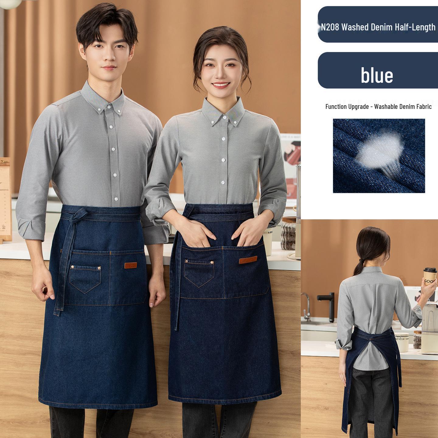 Korean Style Denim Apron for Cafes & Salons