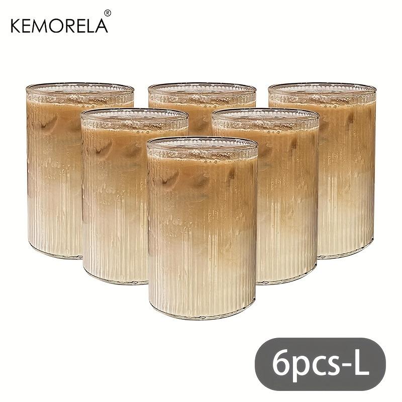KEMORELA 4/6 Stück Vintage Rillenglas Set 300ML Vertikales Streifenmuster Hohes Borosilikatglas Kaffee Saftglas Für Esszimmer