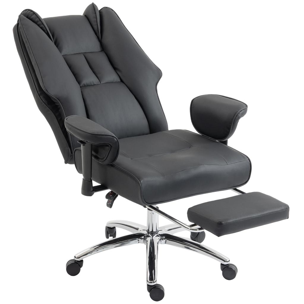 Executive Office Chair, Reclining Desk Chair with Footrest, Adjustable Armrests, Pet Friendly Faux Leather, Black