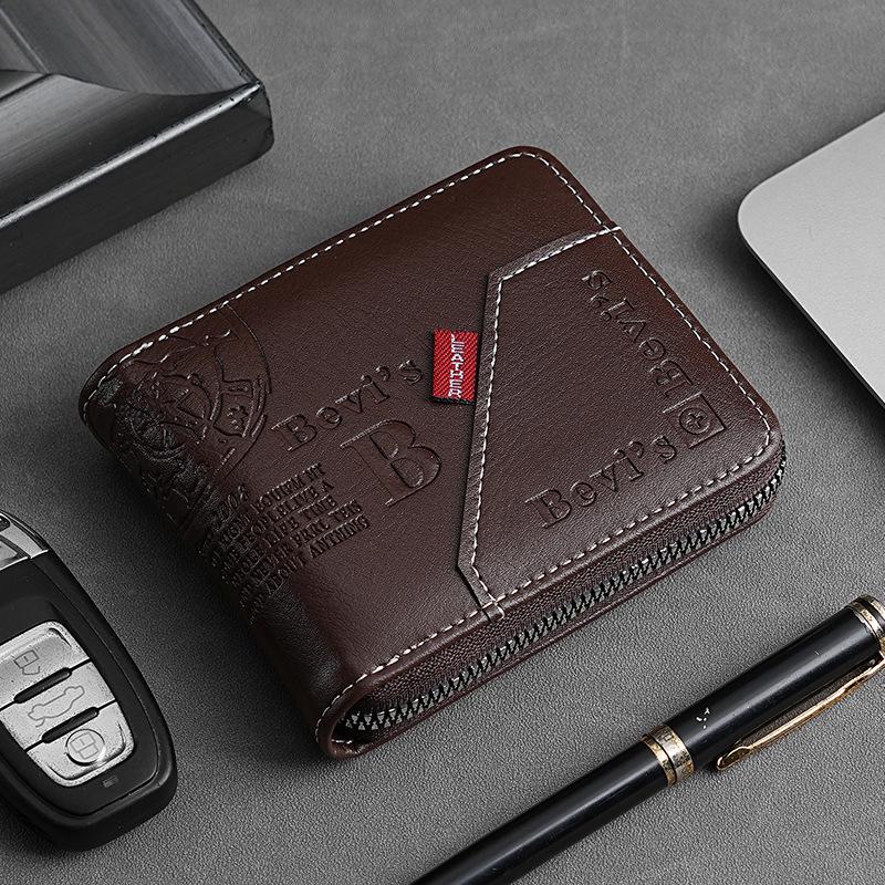 

Мужской ретро-модный кошелек на молнии - Европейский/Американский стиль, Большая вместимость, Короткий 11.5 x 2 x 9.5 cm кофейный