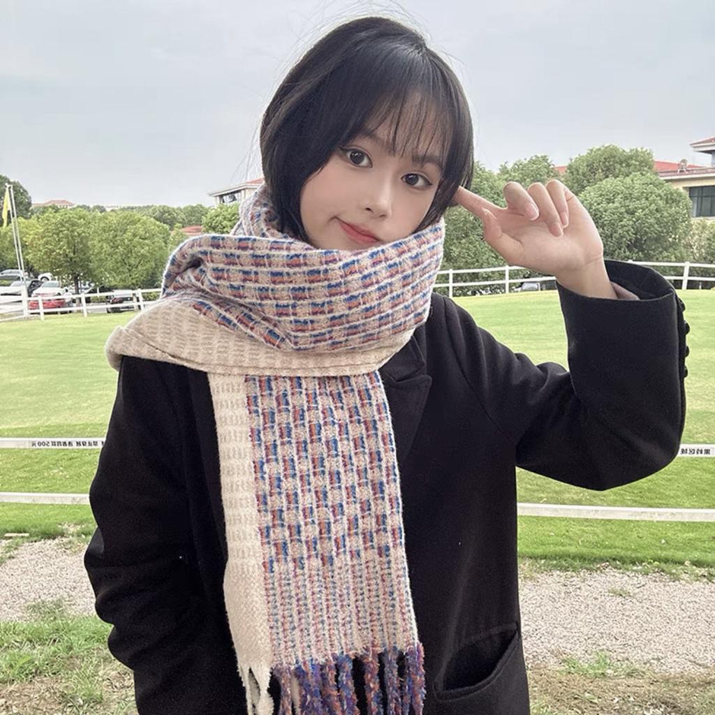 New Plaid Small Fragrant Style Scarf for Women Korean Version Versatile Purple Warm Autumn and Winter Ins Couple Scarf for Men