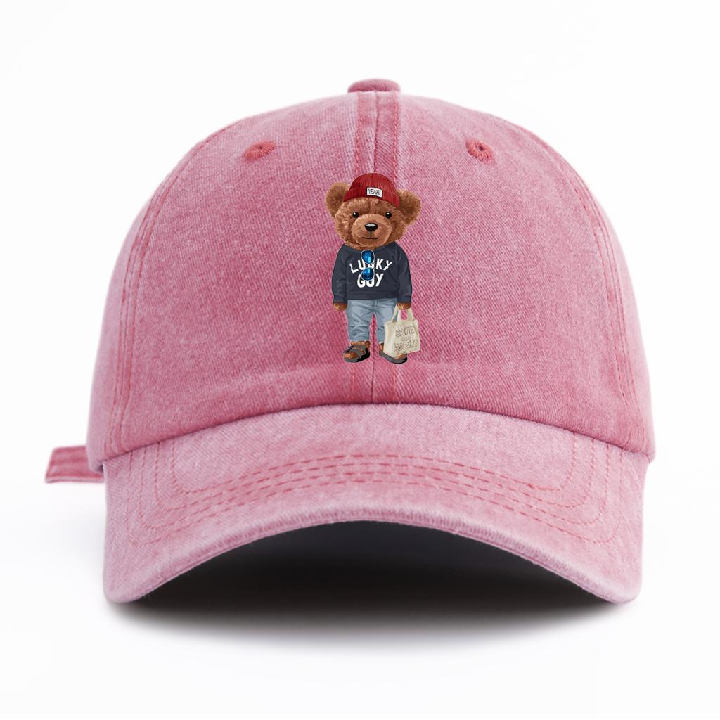 1pc Totebag Bear Print Washed Baseball Cap for Adults  Minimalist Retro Style Casual Soft Adjustable Dad Hat Perfect As Gift