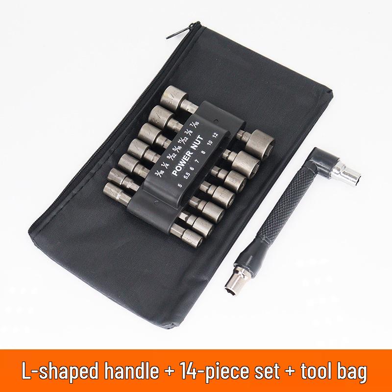 6.35mm Hexagonal Handle Air Screwdriver Set - 9/14 Piece Metric & Imperial Socket Head Accessories for Electric Hand Drill
