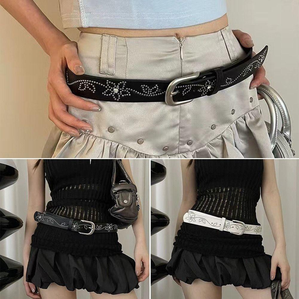 

PU Leather Leather Belt Personalized Hiphop Jeans Belt New Waist Chain білий