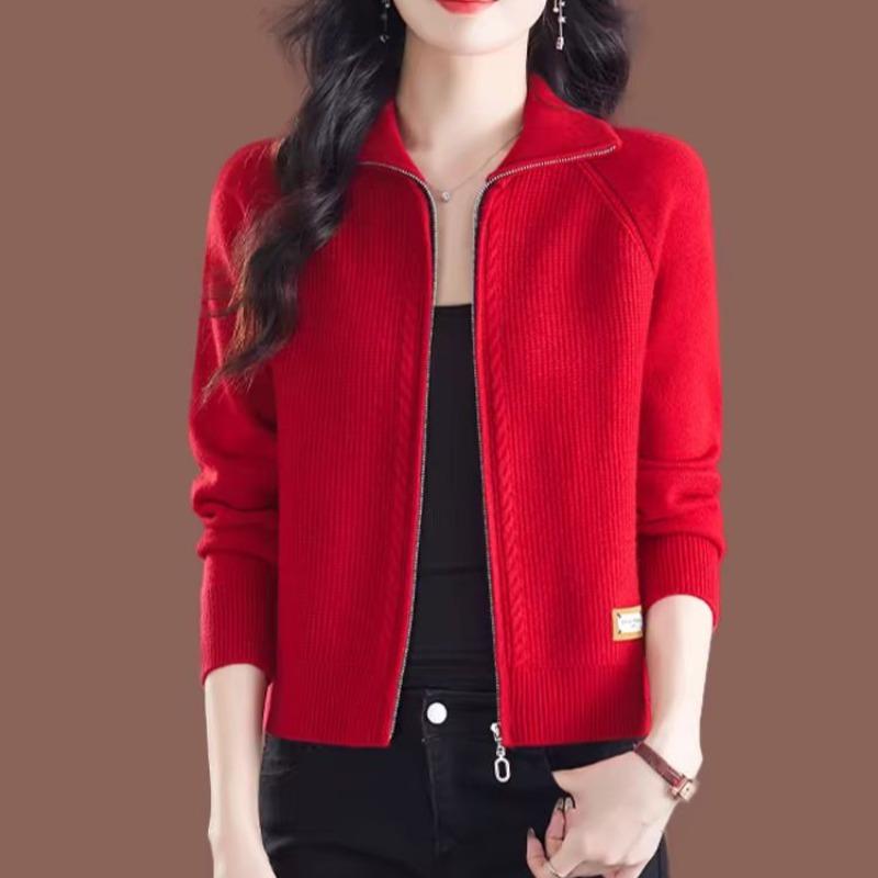 

Вязаный кардиган с лацканами, женская осенне-зимняя новая маленькая юбка с красным верхом, свитер, куртка 2XL красный
