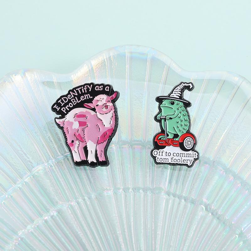 Whimsical Frog Wizard Enamel Pins Off To Commit Tom Foolery I Identify As A Problem Animal Brooches Lapel Badge Jewelry Gifts